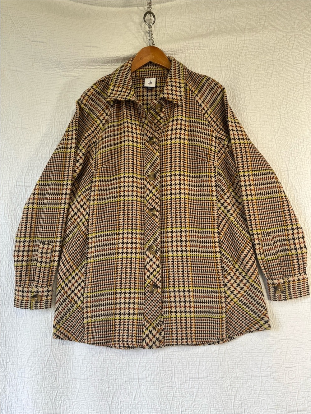 Cabi Yorkshire Shacket Houndstooth Plaid Jacket Prep Academia Cotton Medium Top